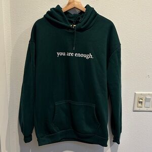 Dark Green Hoodie with Inspirational Text size medium